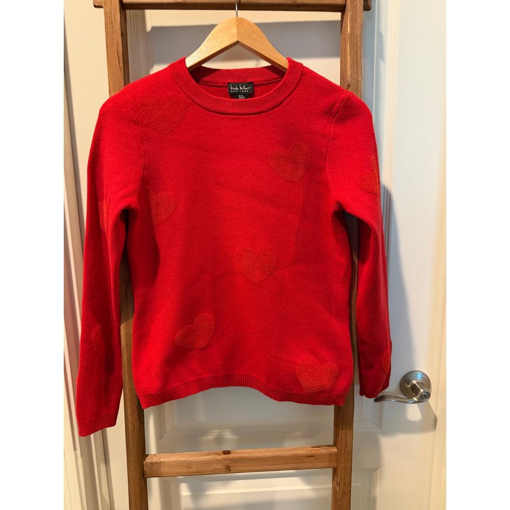 Nicole Miller New York Red Heart Sweater Women’s Medium Knit Crewneck